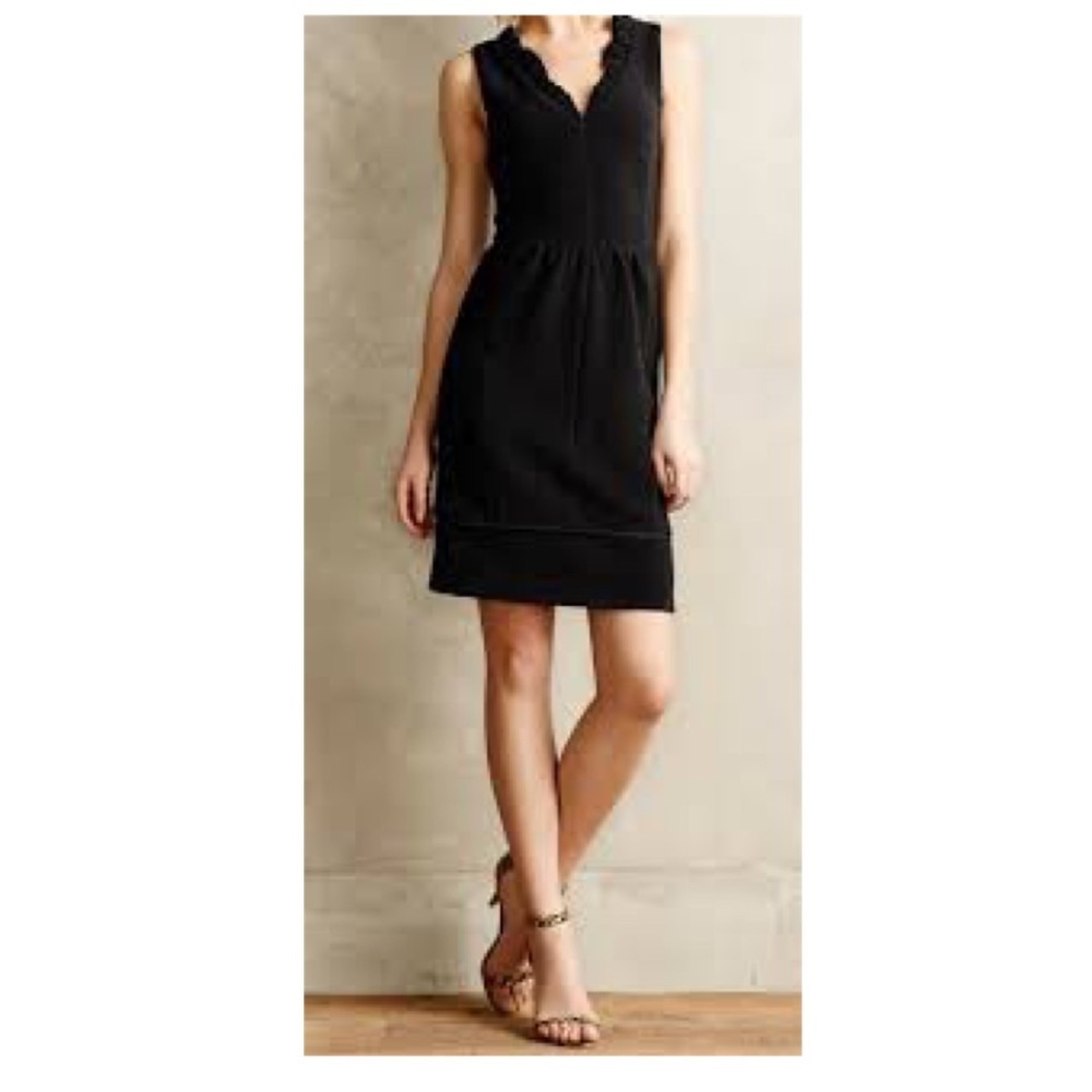 Anthropologie Maeve Classic Black Ruffled Cocktail Ottoman Dress XS